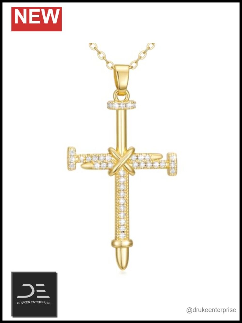 14K Gold Plated Nail Cross Pendant Necklace Women